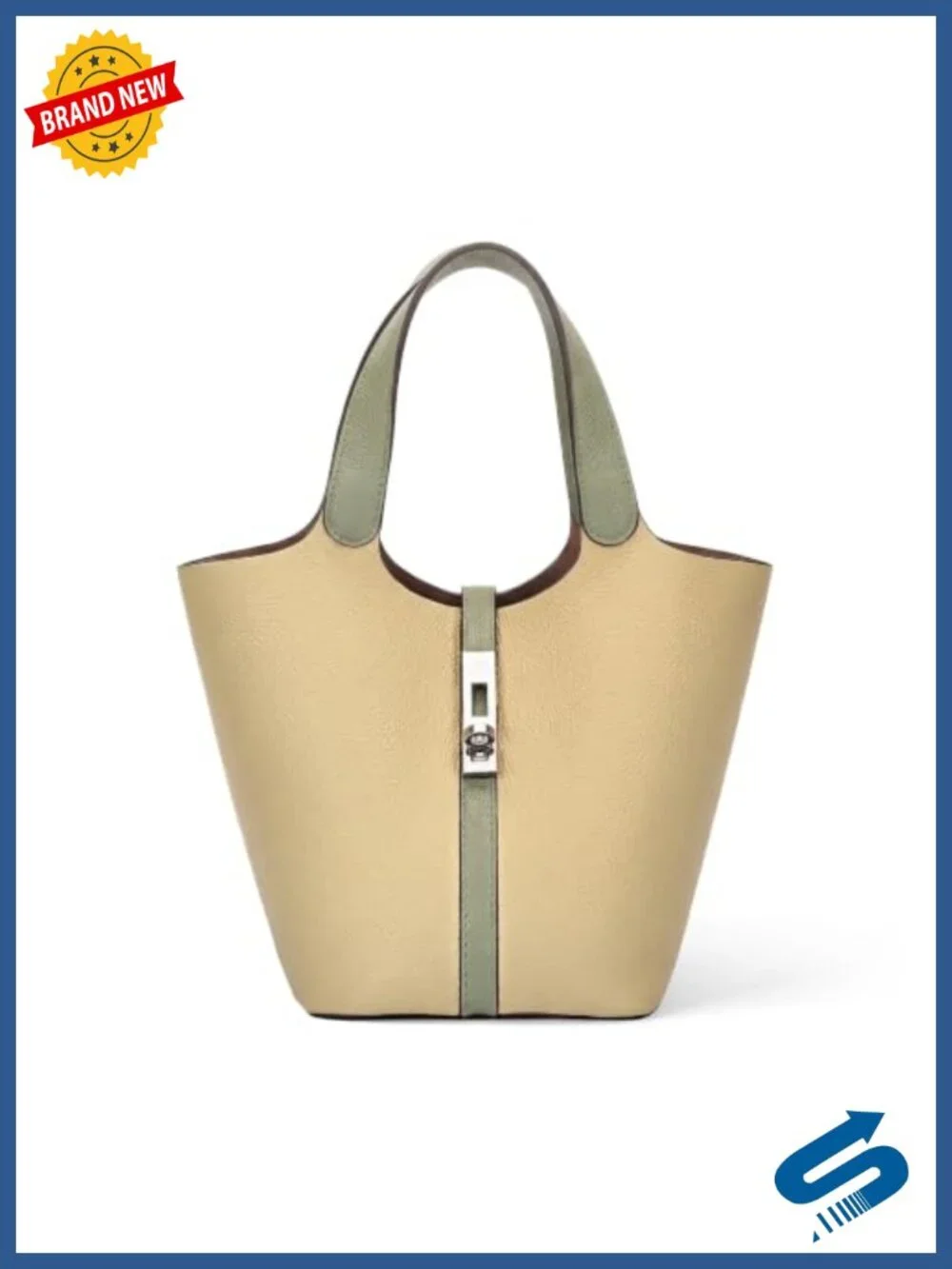 Vegan Leather Top Handle Lock Bucket Satchel Tote Bag
